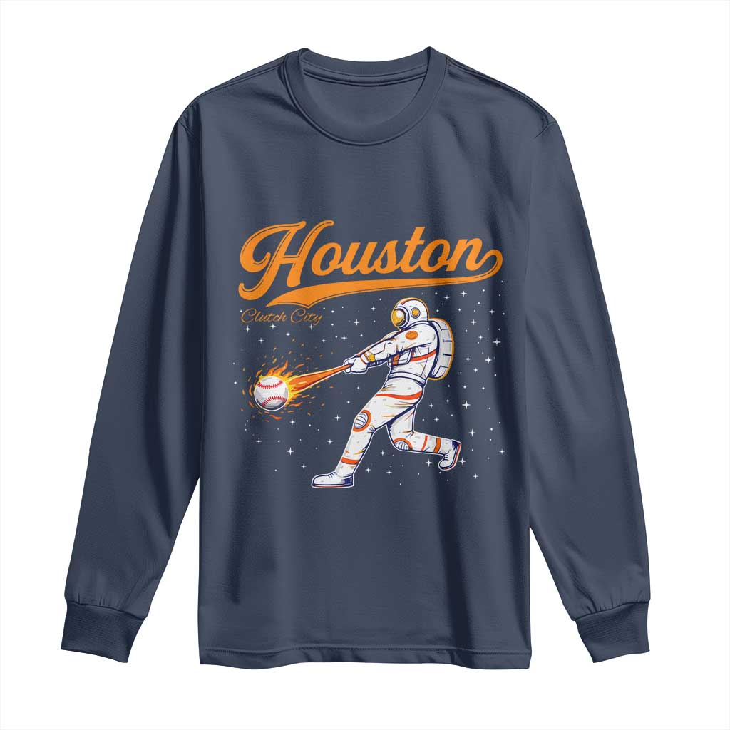 Houston Clutch City Long Sleeve Shirt Astronaut Baseball Player In Space TS10 Navy Print Your Wear