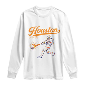 Houston Clutch City Long Sleeve Shirt Astronaut Baseball Player In Space TS10 White Print Your Wear