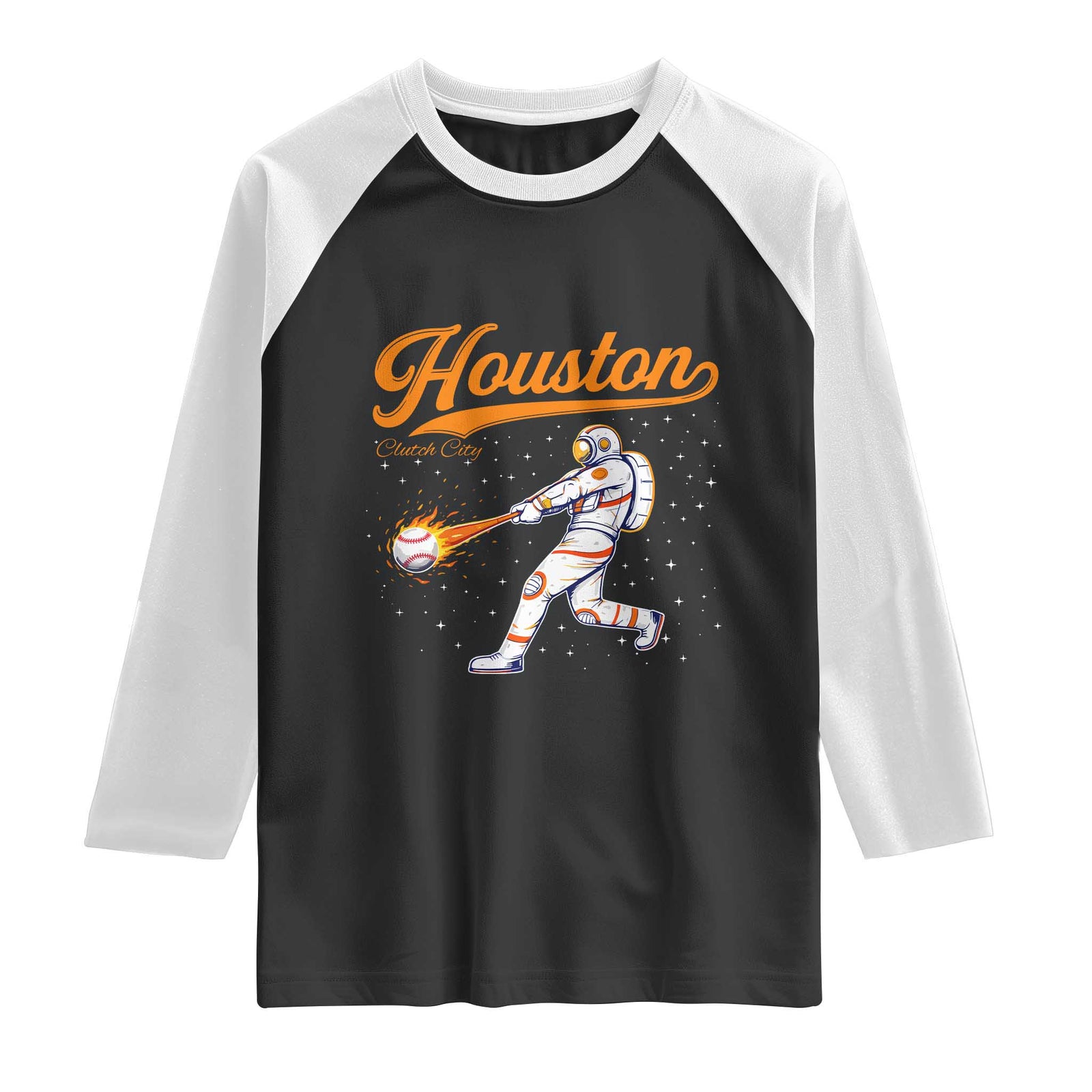 Houston Clutch City Raglan Shirt Astronaut Baseball Player In Space TS10 Black White Print Your Wear