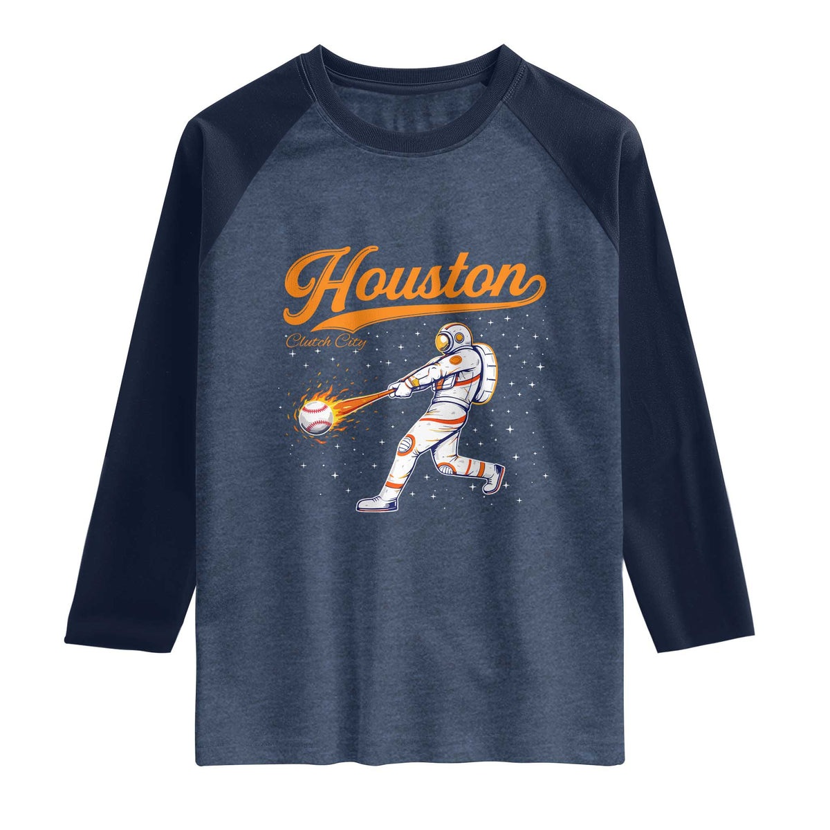 Houston Clutch City Raglan Shirt Astronaut Baseball Player In Space TS10 Heather Denim Navy Print Your Wear
