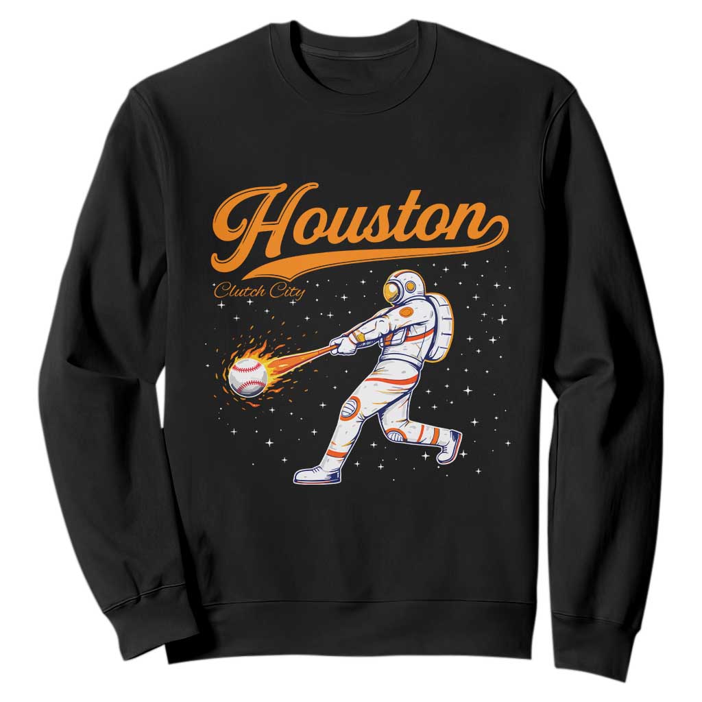 Houston Clutch City Sweatshirt Astronaut Baseball Player In Space TS10 Black Print Your Wear