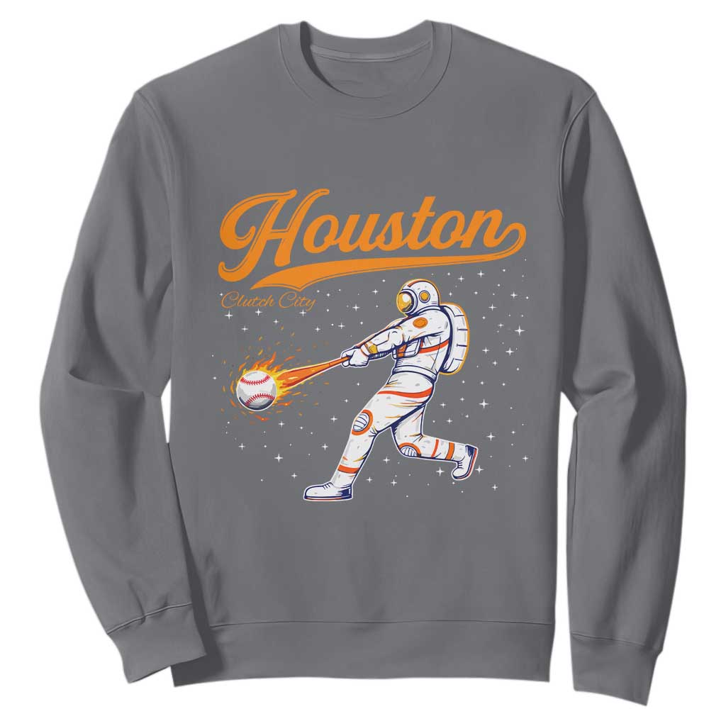 Houston Clutch City Sweatshirt Astronaut Baseball Player In Space TS10 Charcoal Print Your Wear