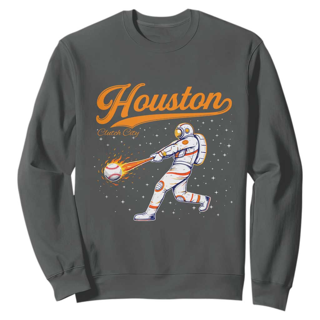 Houston Clutch City Sweatshirt Astronaut Baseball Player In Space TS10 Dark Heather Print Your Wear