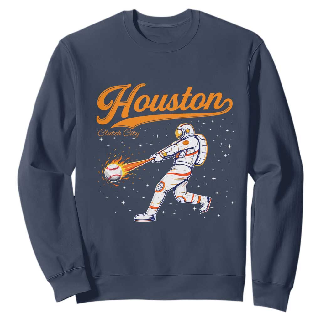 Houston Clutch City Sweatshirt Astronaut Baseball Player In Space TS10 Navy Print Your Wear