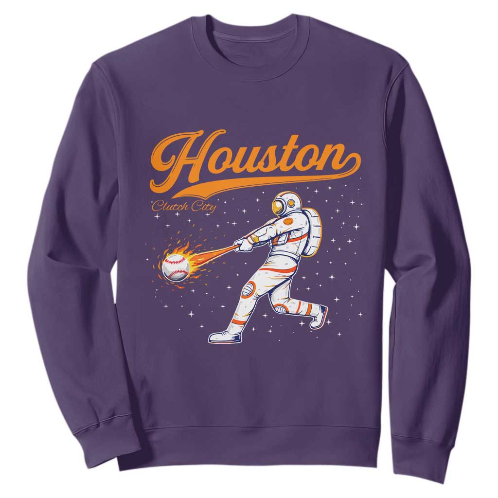 Houston Clutch City Sweatshirt Astronaut Baseball Player In Space TS10 Purple Print Your Wear