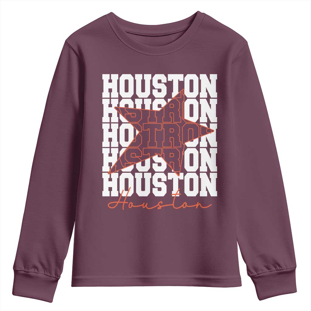 Houston Sport Baseball Fans Youth Sweatshirt US State Vintage Graphic TS10 Maroon Print Your Wear
