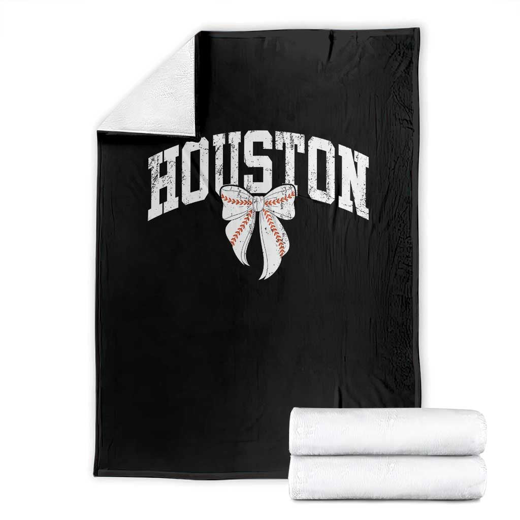 Retro Houston Throw Blanket Baseball Coquette Bow Varsity Vintage Sports 80s 90s TS10 Black Print Your Wear
