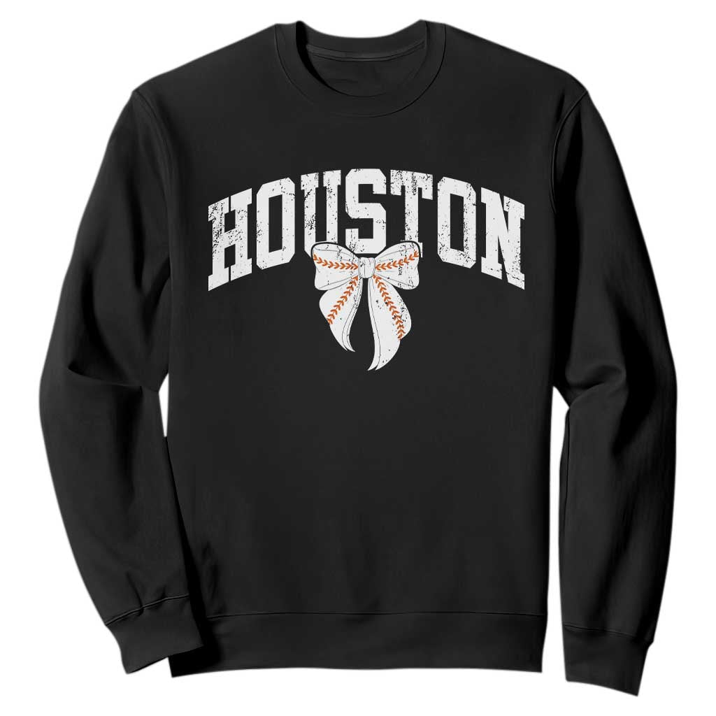 Retro Houston Sweatshirt Baseball Coquette Bow Varsity Vintage Sports 80s 90s TS10 Black Print Your Wear