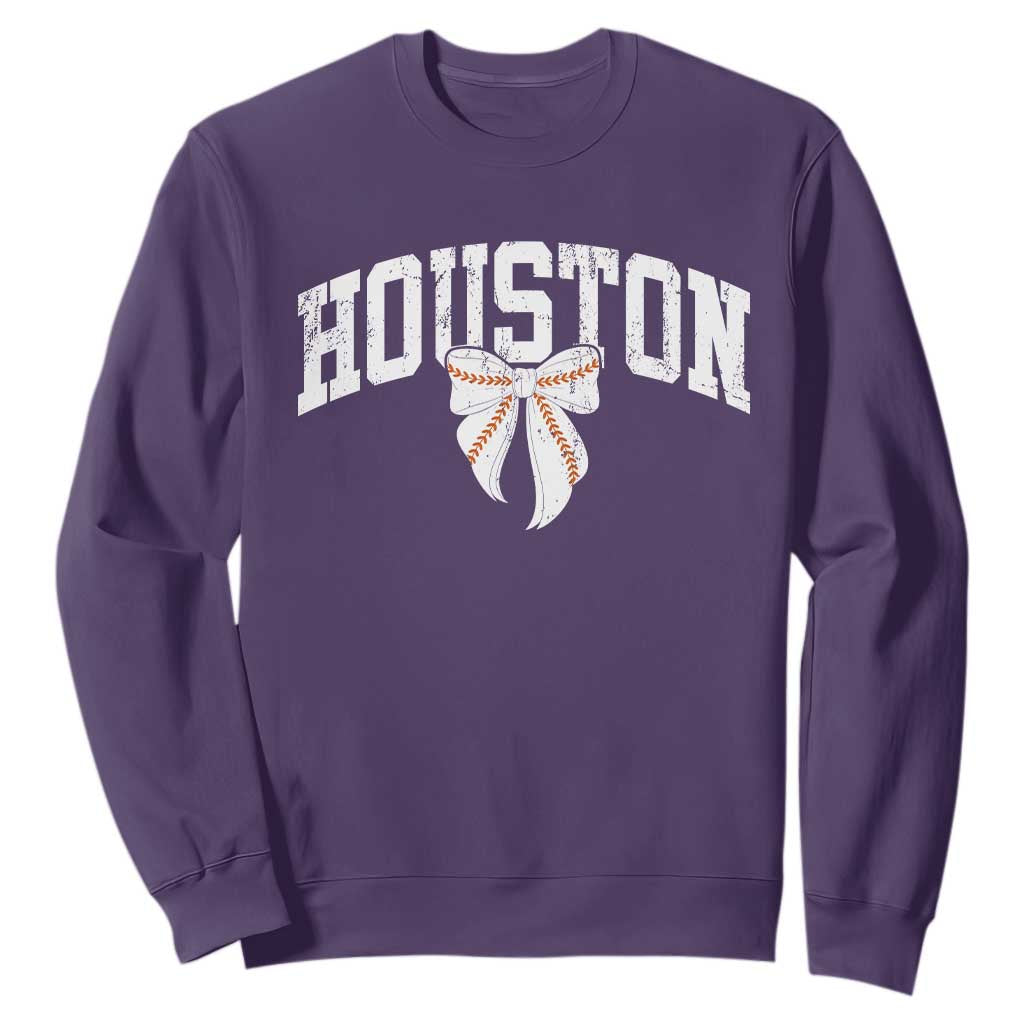 Retro Houston Sweatshirt Baseball Coquette Bow Varsity Vintage Sports 80s 90s TS10 Purple Print Your Wear