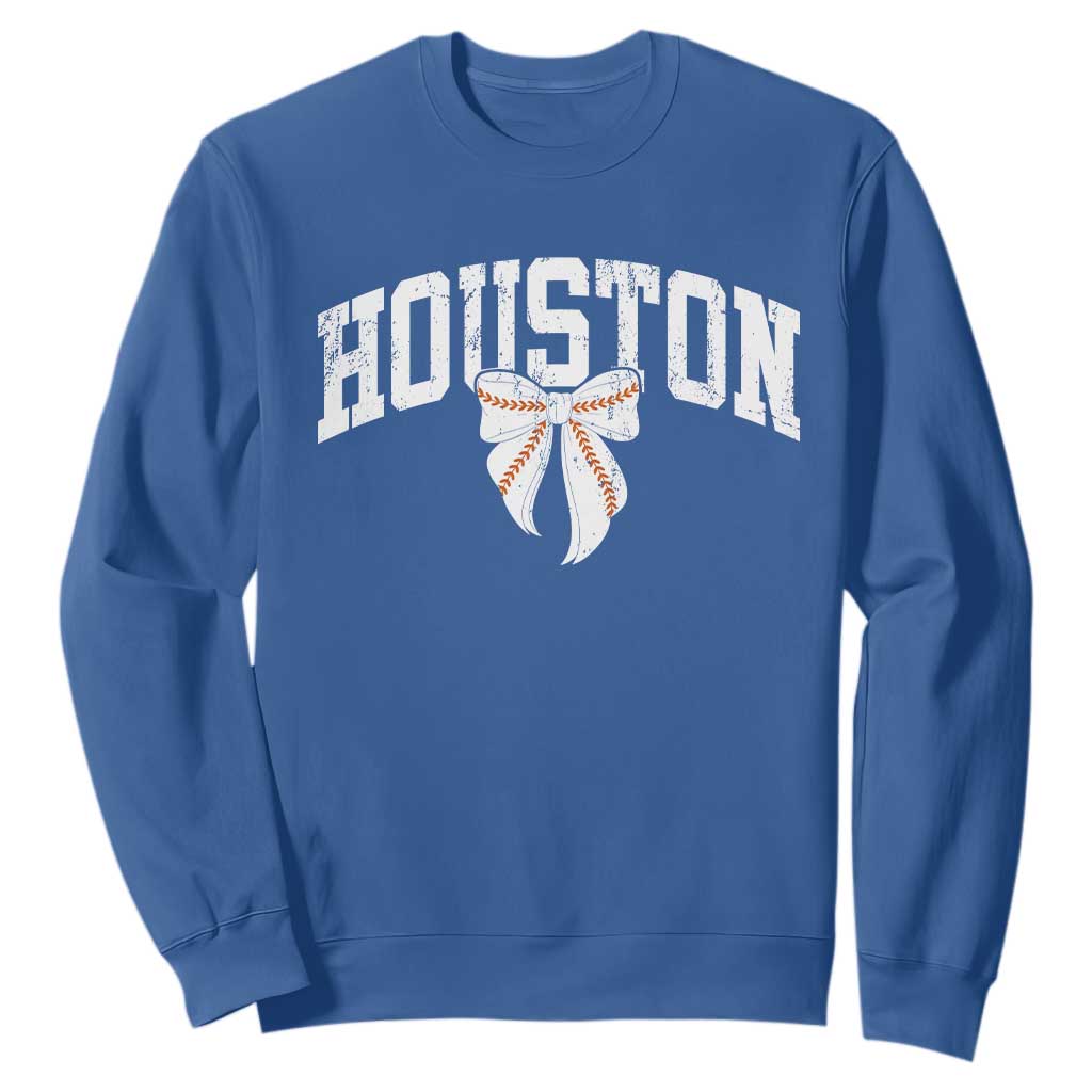 Retro Houston Sweatshirt Baseball Coquette Bow Varsity Vintage Sports 80s 90s TS10 Royal Blue Print Your Wear