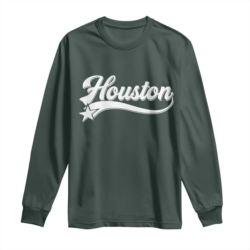 Retro Houston Long Sleeve Shirt Varsity Script Vintage Sports Jersey Style 80s 90s TS10 Dark Forest Green Print Your Wear