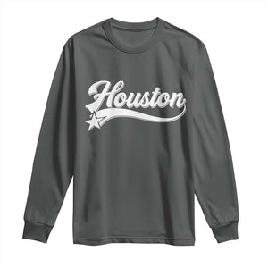Retro Houston Long Sleeve Shirt Varsity Script Vintage Sports Jersey Style 80s 90s TS10 Dark Heather Print Your Wear