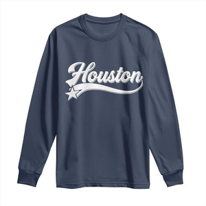 Retro Houston Long Sleeve Shirt Varsity Script Vintage Sports Jersey Style 80s 90s TS10 Navy Print Your Wear