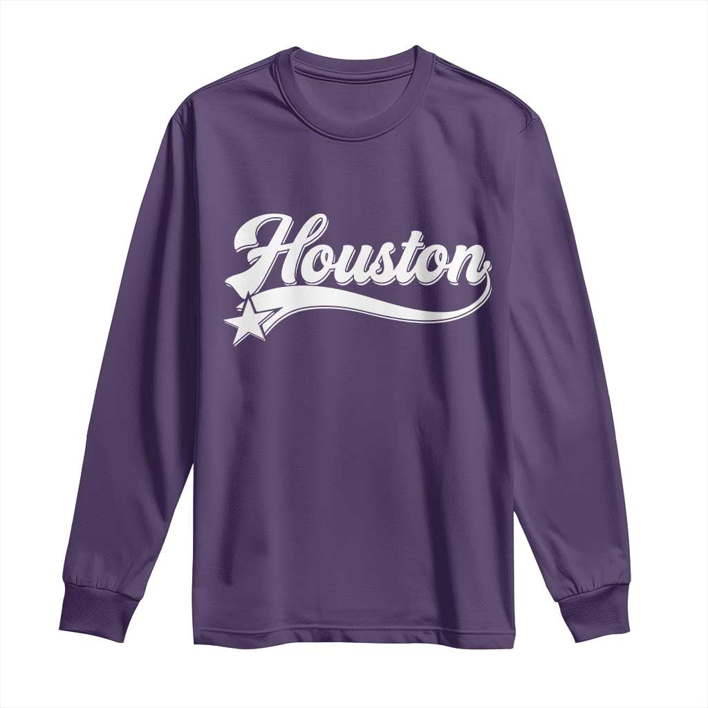 Retro Houston Long Sleeve Shirt Varsity Script Vintage Sports Jersey Style 80s 90s TS10 Purple Print Your Wear