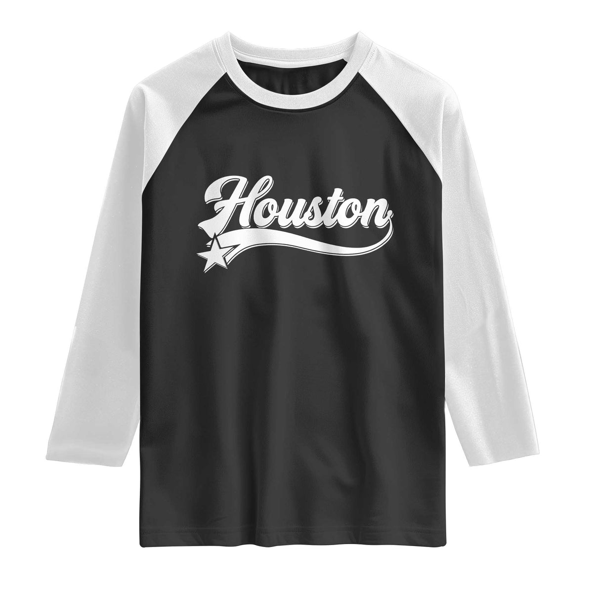 Retro Houston Raglan Shirt Varsity Script Vintage Sports Jersey Style 80s 90s TS10 Black White Print Your Wear