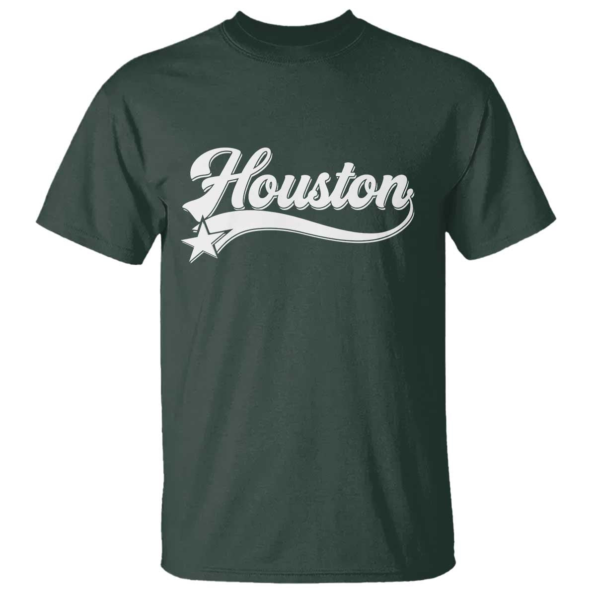 Retro Houston T Shirt Varsity Script Vintage Sports Jersey Style 80s 90s TS10 Dark Forest Green Print Your Wear
