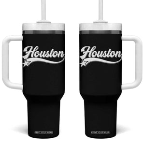Retro Houston Tumbler With Handle Varsity Script Vintage Sports Jersey Style 80s 90s TS10 One Size: 40 oz Black Print Your Wear