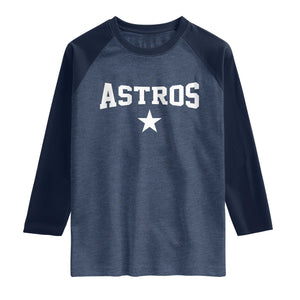 Vintage Astro Varsity Name Raglan Shirt Retro Throwback Athletic Sports Style 80s 90s TS10 Heather Denim Navy Print Your Wear