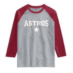 Vintage Astro Varsity Name Raglan Shirt Retro Throwback Athletic Sports Style 80s 90s TS10 Heather Gray Heather Red Print Your Wear