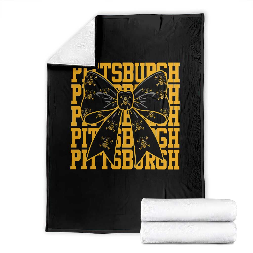Pittsburgh Coquette Bow Throw Blanket Retro Sports Style Pirate Skull TS10 Black Print Your Wear