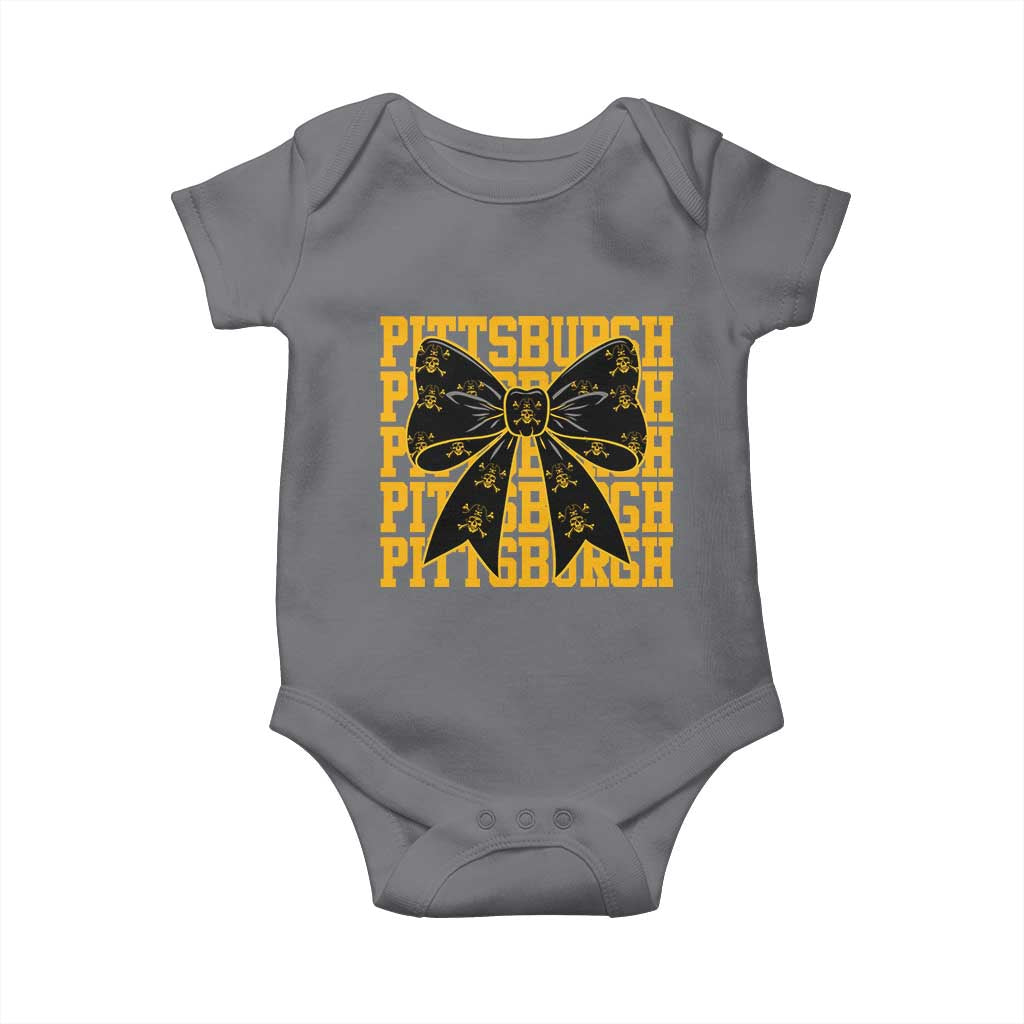 Pittsburgh Coquette Bow Baby Onesie Retro Sports Style Pirate Skull TS10 Charcoal Print Your Wear