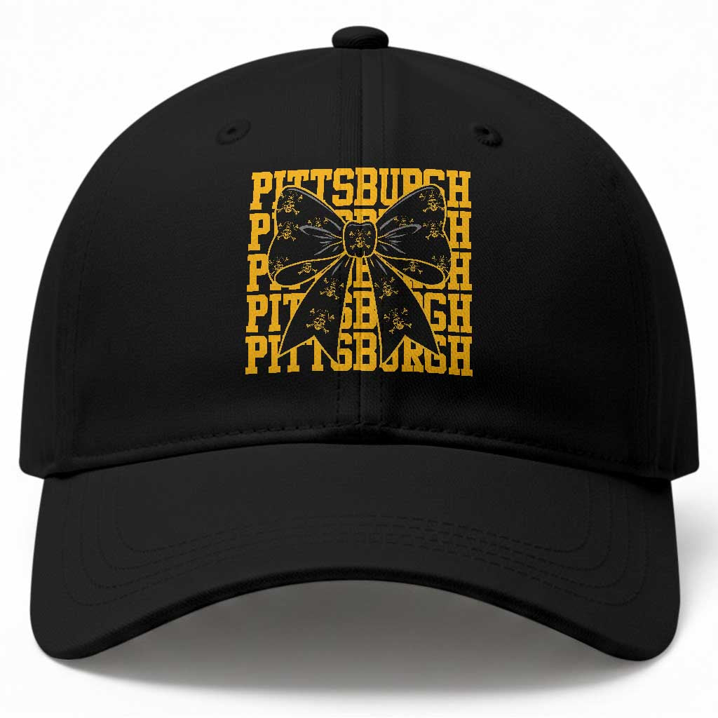 Pittsburgh Coquette Bow Baseball Cap Retro Sports Style Pirate Skull TS10 Print Your Wear