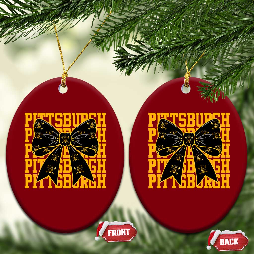 Pittsburgh Coquette Bow Ceramic Ornament Retro Sports Style Pirate Skull TS10 Print Your Wear