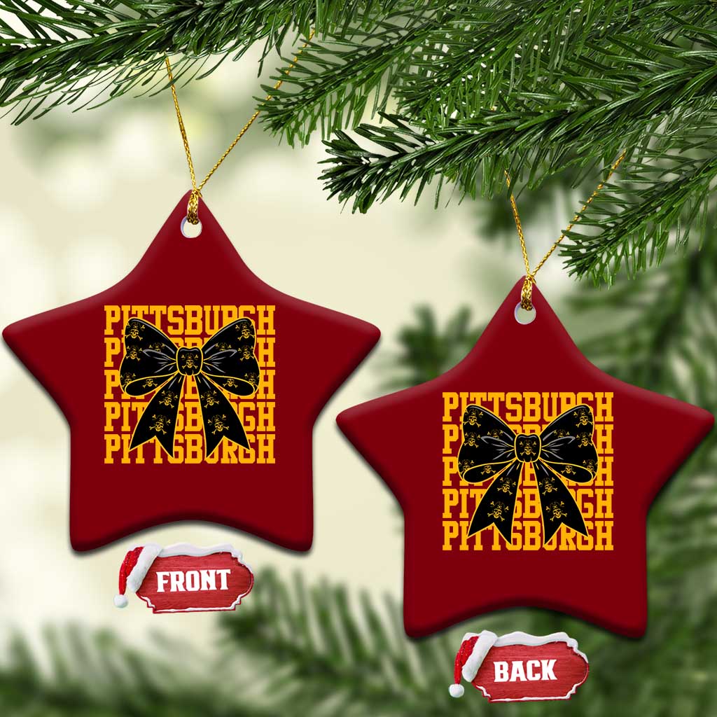 Pittsburgh Coquette Bow Ceramic Ornament Retro Sports Style Pirate Skull TS10 Print Your Wear