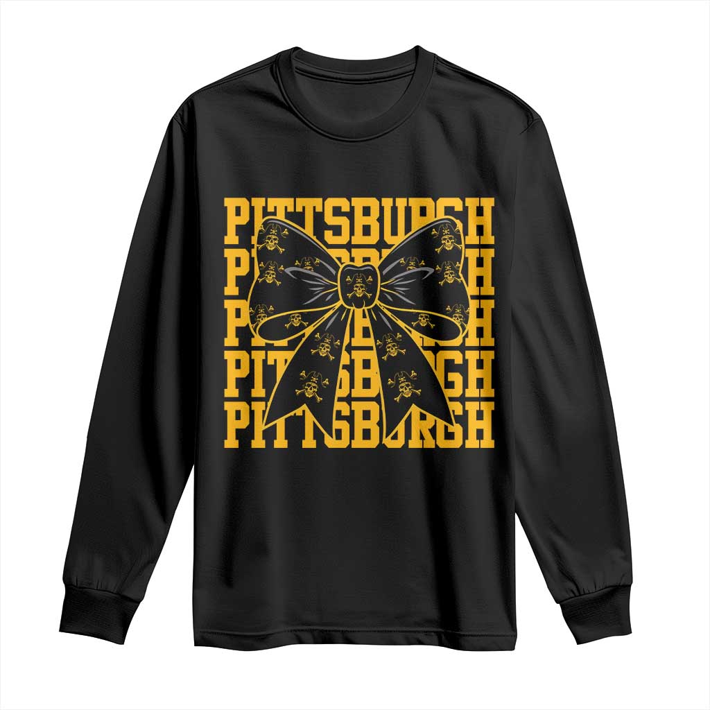 Pittsburgh Coquette Bow Long Sleeve Shirt Retro Sports Style Pirate Skull TS10 Black Print Your Wear