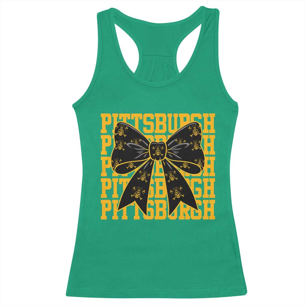 Pittsburgh Coquette Bow Racerback Tank Top Retro Sports Style Pirate Skull TS10 Irish Green Print Your Wear