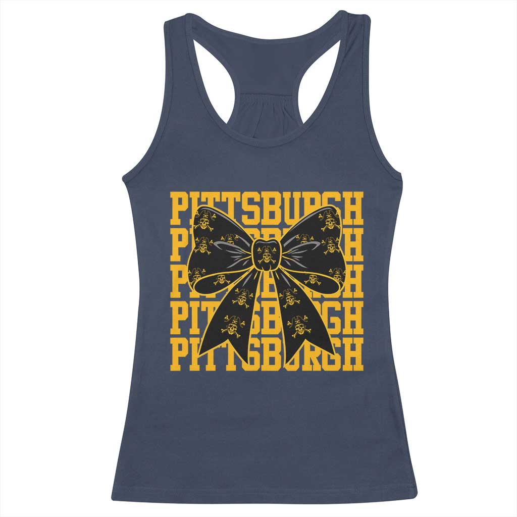 Pittsburgh Coquette Bow Racerback Tank Top Retro Sports Style Pirate Skull TS10 Navy Print Your Wear