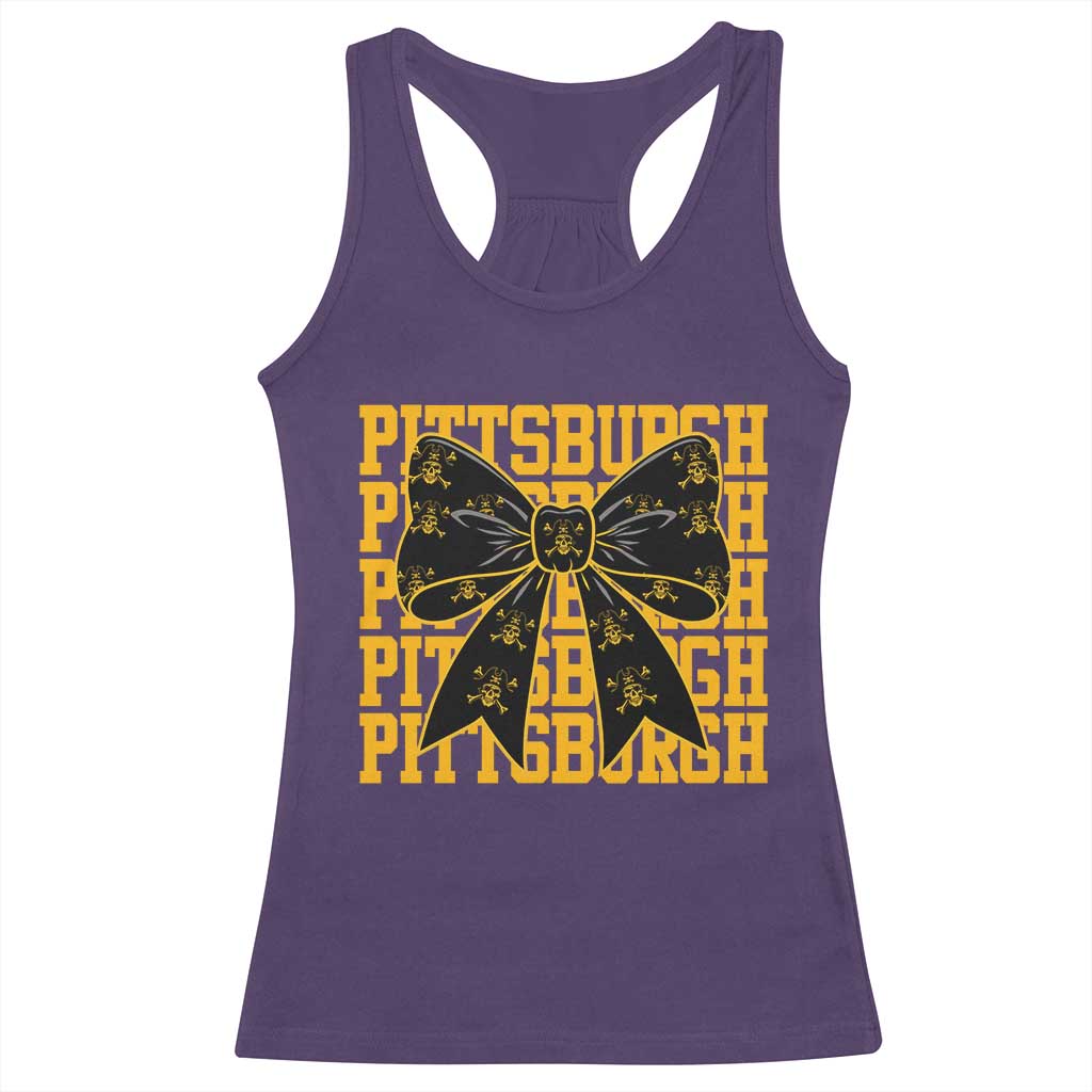 Pittsburgh Coquette Bow Racerback Tank Top Retro Sports Style Pirate Skull TS10 Purple Print Your Wear