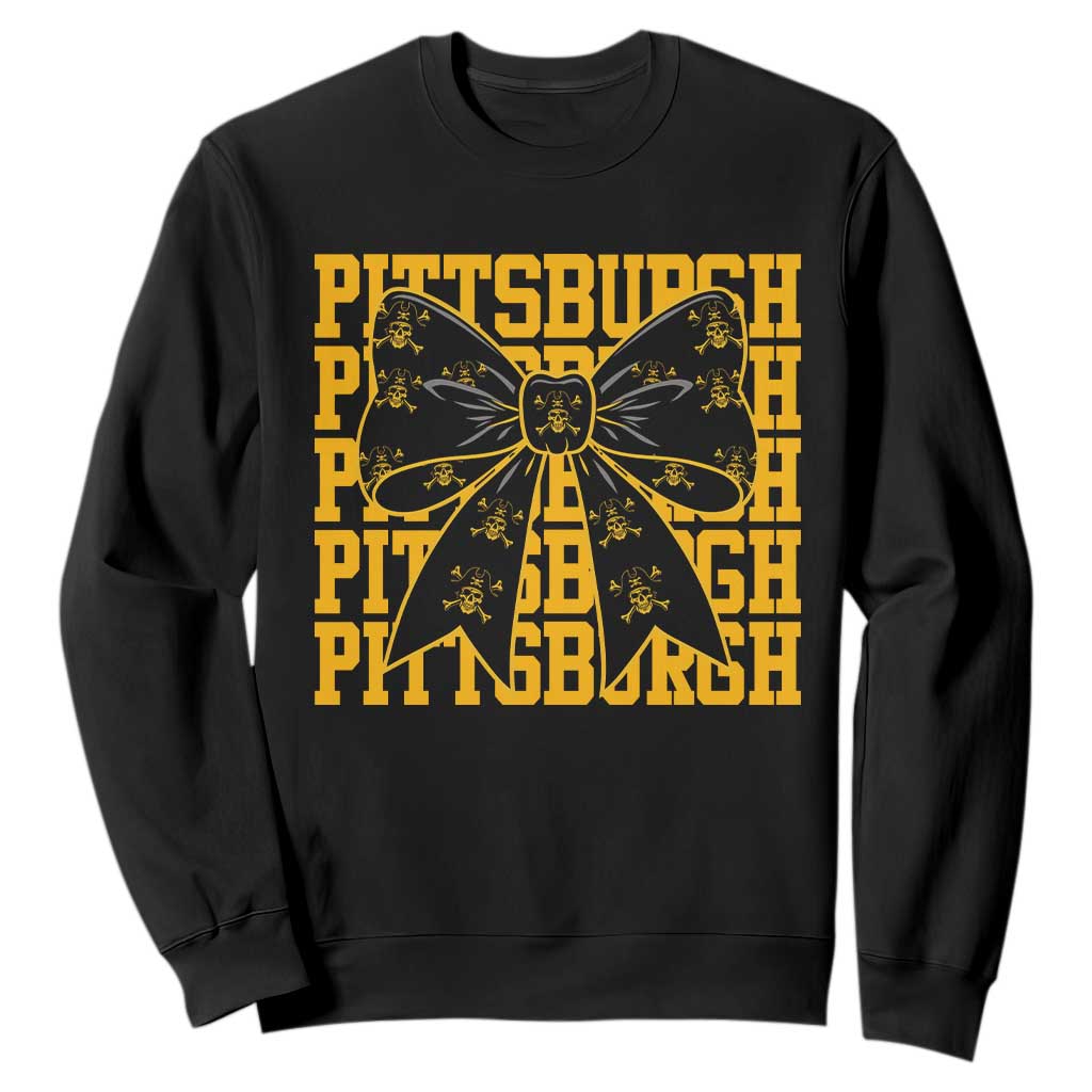 Pittsburgh Coquette Bow Sweatshirt Retro Sports Style Pirate Skull TS10 Black Print Your Wear