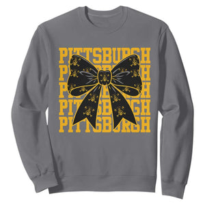 Pittsburgh Coquette Bow Sweatshirt Retro Sports Style Pirate Skull TS10 Charcoal Print Your Wear