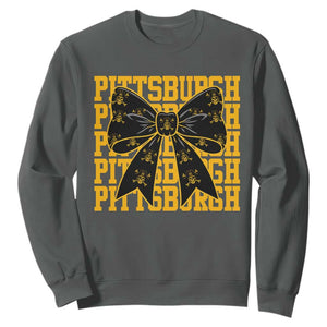 Pittsburgh Coquette Bow Sweatshirt Retro Sports Style Pirate Skull TS10 Dark Heather Print Your Wear