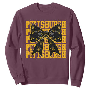 Pittsburgh Coquette Bow Sweatshirt Retro Sports Style Pirate Skull TS10 Maroon Print Your Wear