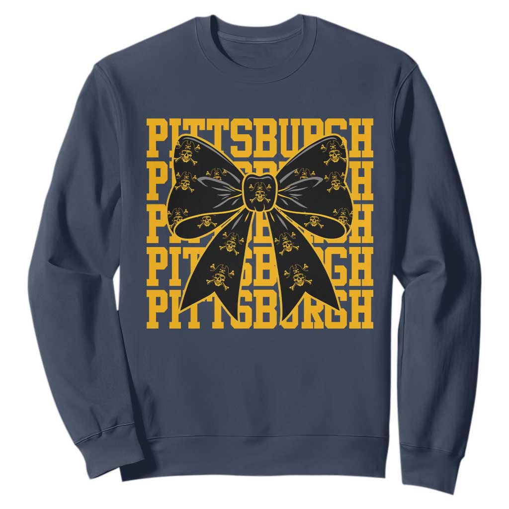 Pittsburgh Coquette Bow Sweatshirt Retro Sports Style Pirate Skull TS10 Navy Print Your Wear