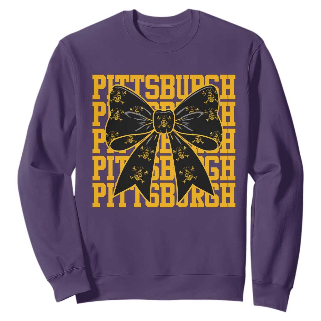 Pittsburgh Coquette Bow Sweatshirt Retro Sports Style Pirate Skull TS10 Purple Print Your Wear