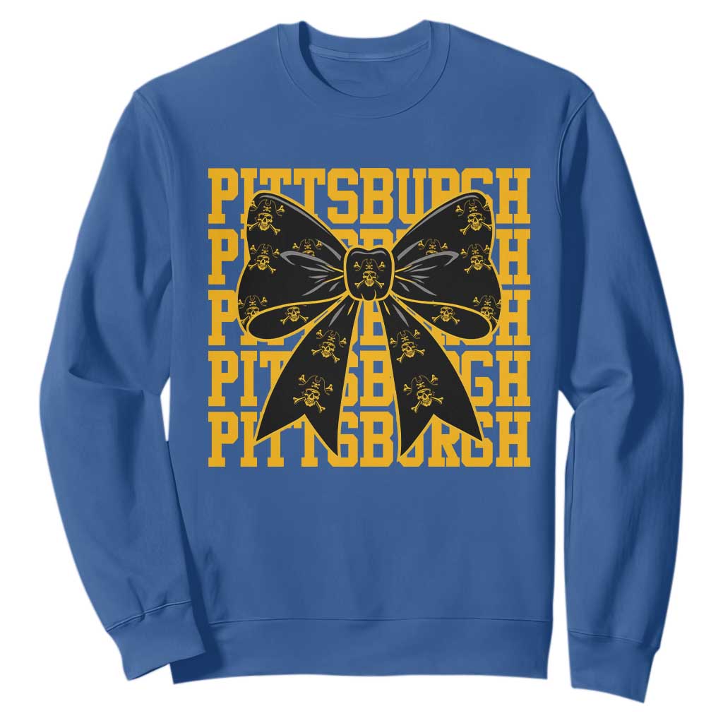 Pittsburgh Coquette Bow Sweatshirt Retro Sports Style Pirate Skull TS10 Royal Blue Print Your Wear
