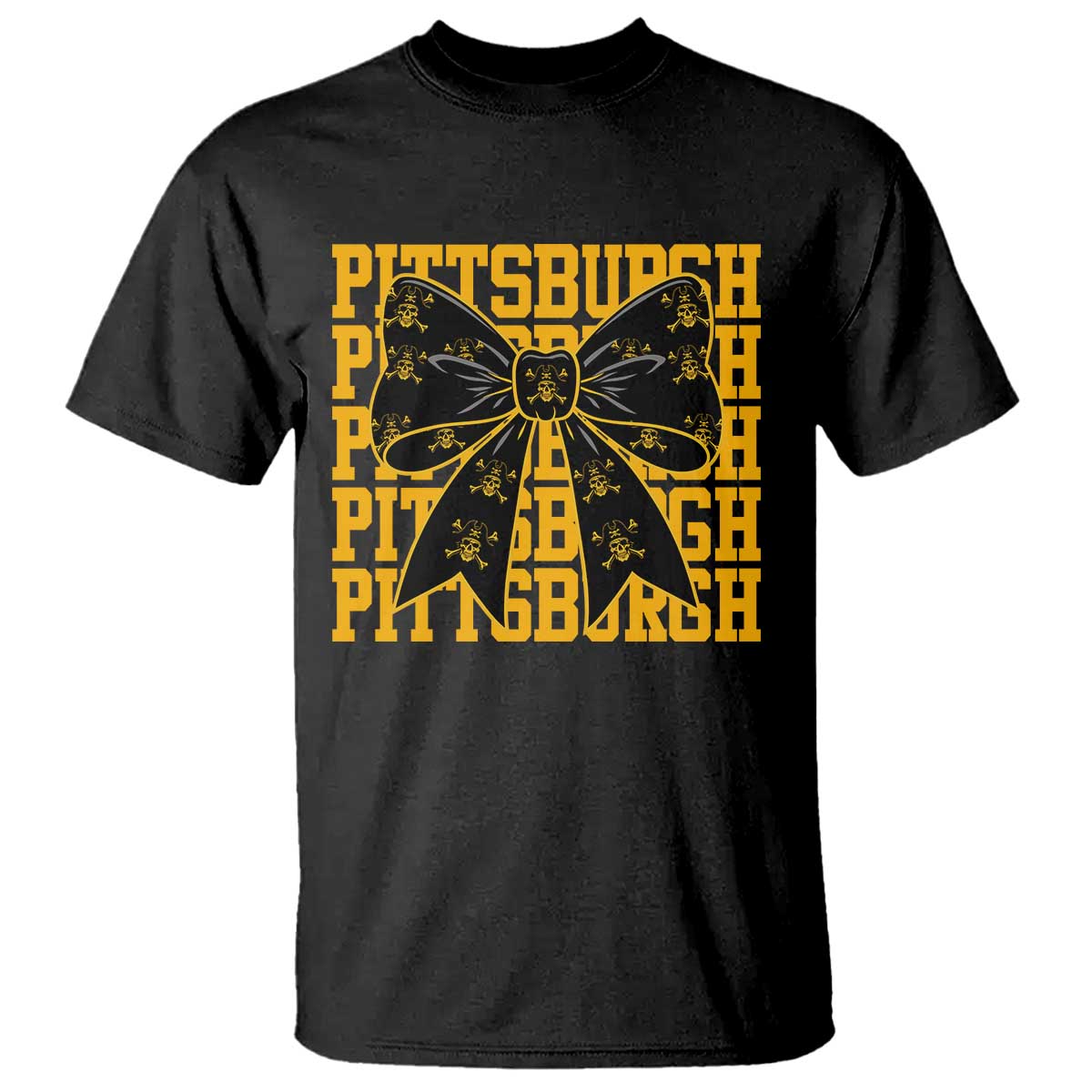 Pittsburgh Coquette Bow T Shirt Retro Sports Style Pirate Skull TS10 Black Print Your Wear