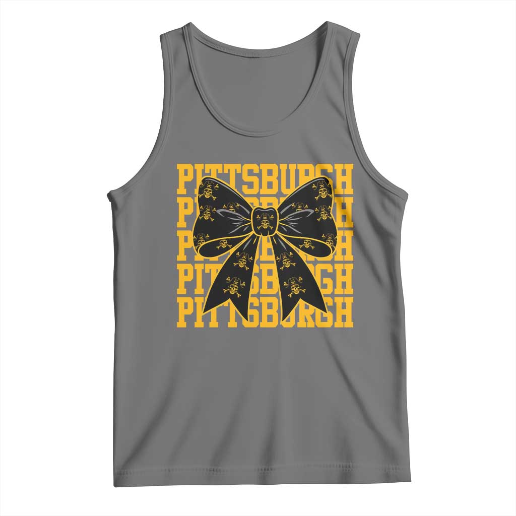 Pittsburgh Coquette Bow Tank Top Retro Sports Style Pirate Skull TS10 Black Heather Print Your Wear