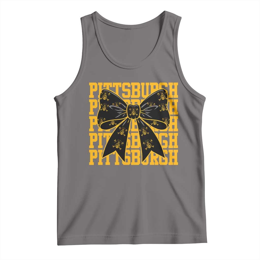 Pittsburgh Coquette Bow Tank Top Retro Sports Style Pirate Skull TS10 Deep Heather Print Your Wear