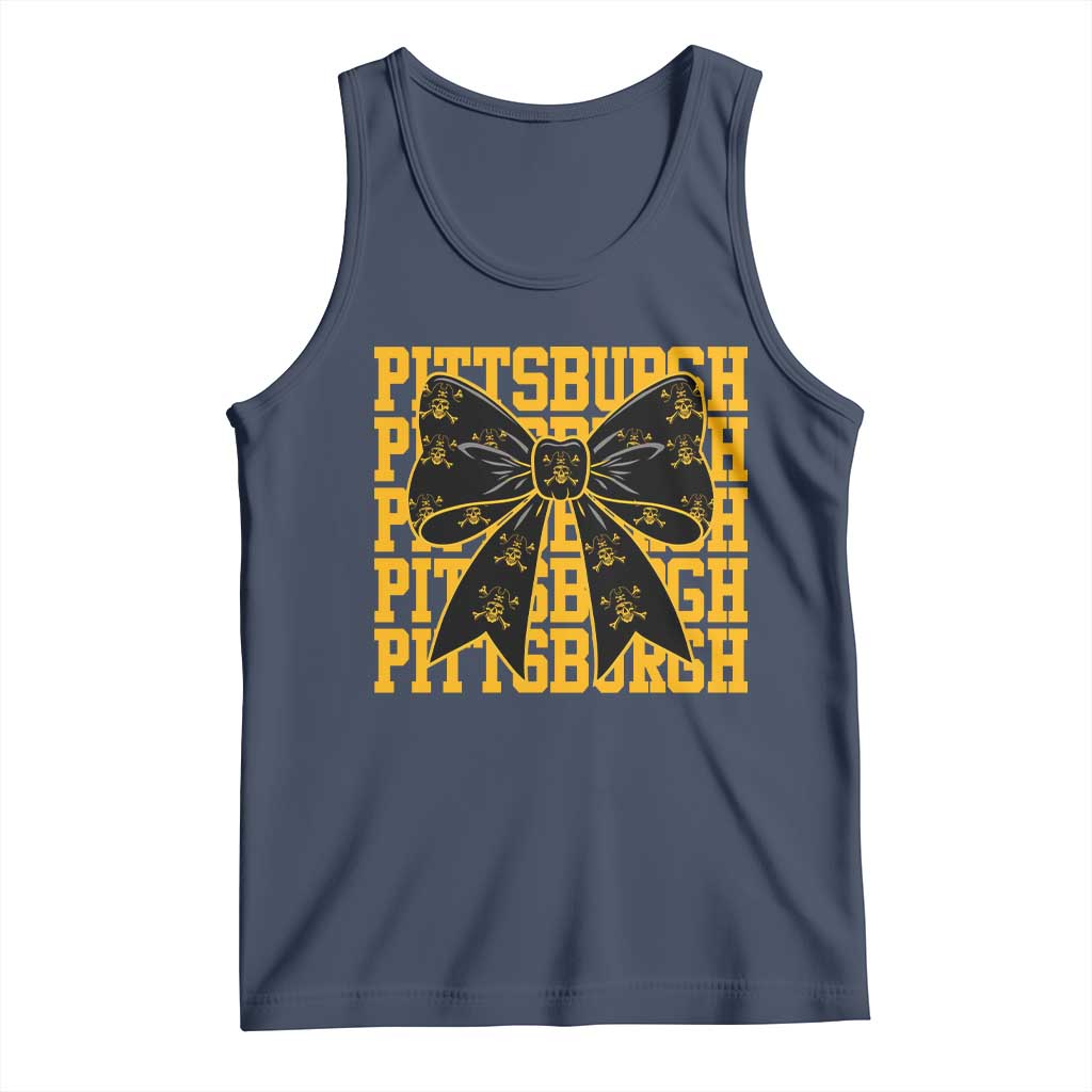 Pittsburgh Coquette Bow Tank Top Retro Sports Style Pirate Skull TS10 Navy Print Your Wear