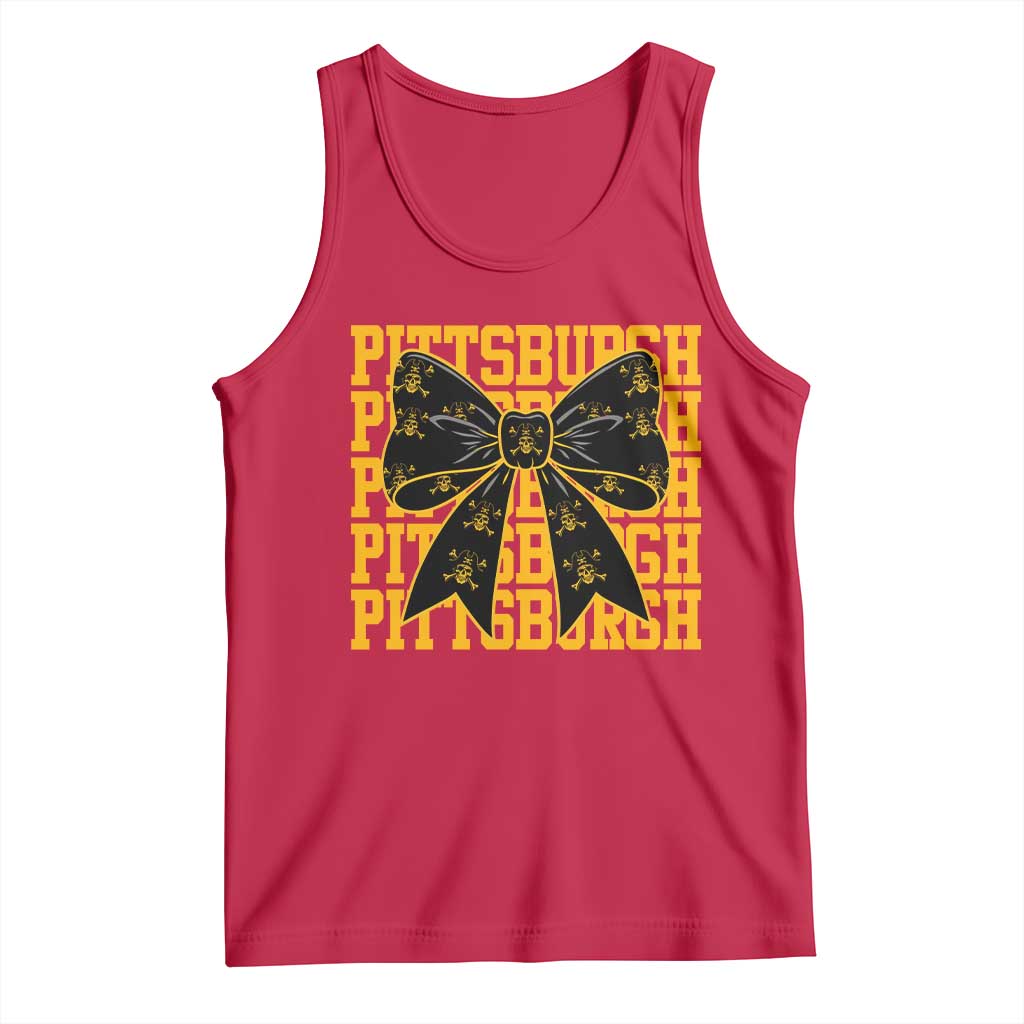 Pittsburgh Coquette Bow Tank Top Retro Sports Style Pirate Skull TS10 Red Print Your Wear