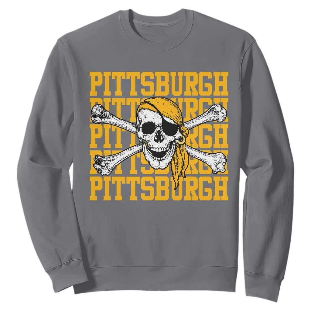 Pittsburgh Lovers Sweatshirt Retro Pennsylvania Steel City Pirate Skull TS10 Charcoal Print Your Wear