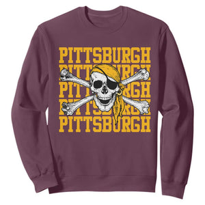 Pittsburgh Lovers Sweatshirt Retro Pennsylvania Steel City Pirate Skull TS10 Maroon Print Your Wear