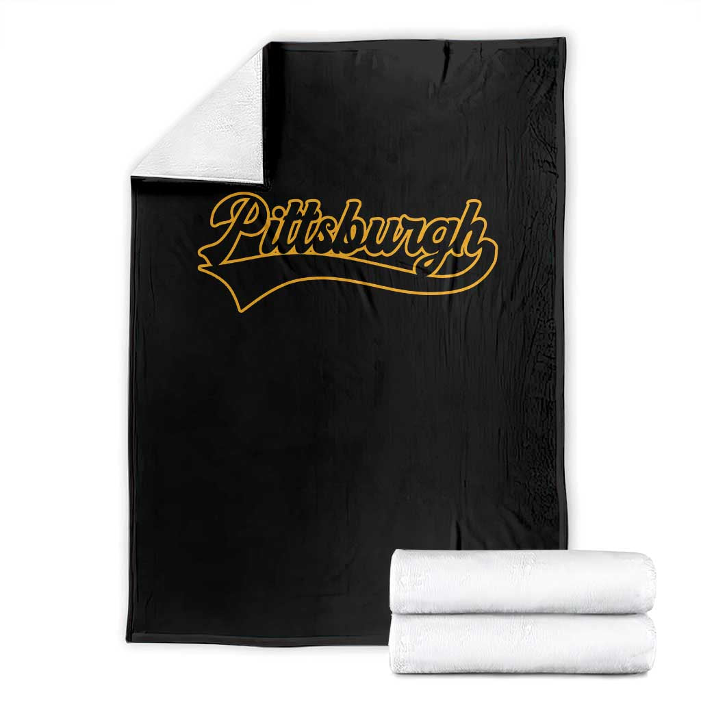 Vintage Pittsburgh Throw Blanket Varsity Script Retro Sports Jersey Style Baseball Fans TS10 Black Print Your Wear
