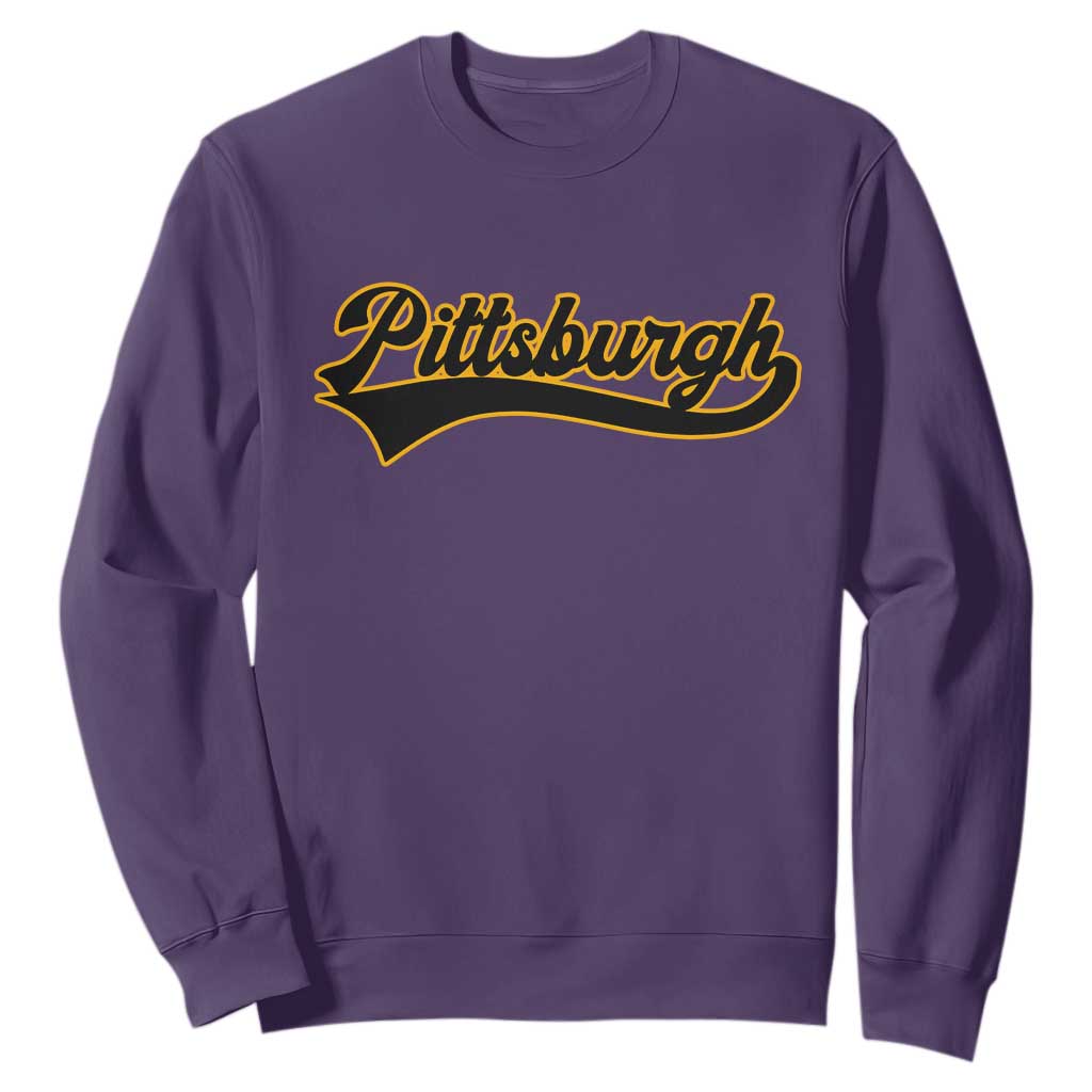 Vintage Pittsburgh Sweatshirt Varsity Script Retro Sports Jersey Style Baseball Fans TS10 Purple Print Your Wear