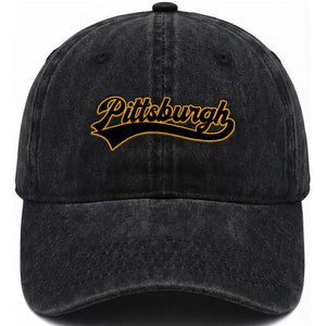 Vintage Pittsburgh Washed Cotton Baseball Cap Varsity Script Retro Sports Jersey Style Baseball Fans TS10 Print Your Wear