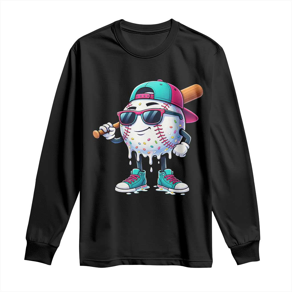 Baseball Life Style Long Sleeve Shirt Youth Drip Baseball Boys Kid TS10 Black Print Your Wear